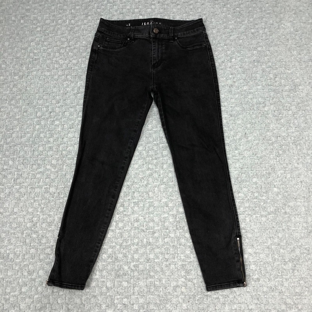 White House Black Market Jeans Womens 2/27 Black Jegging Crop Ankle Zip Stretch